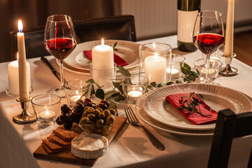 festive table serving at home on valentine's day