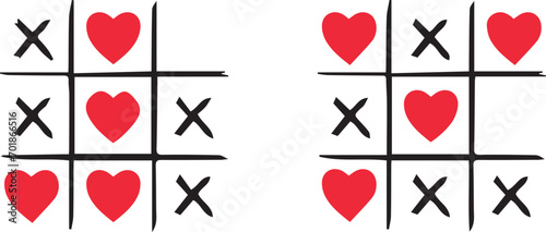 Three-in-a-row game set with red heart 