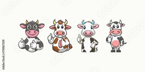 set of vector cow giving thumbs up illustration