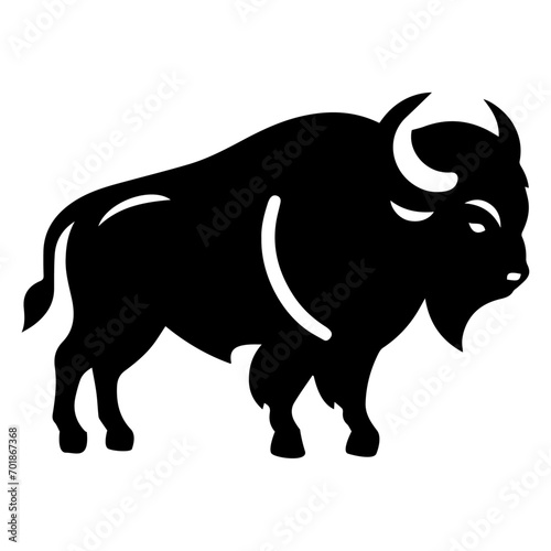 minimal buffalo vector silhouette, black color silhouette, white background