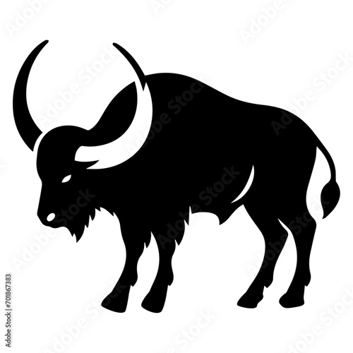 minimal buffalo vector silhouette  black color silhouette  white background