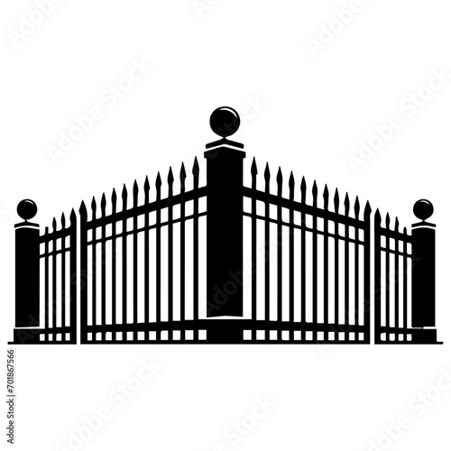 minimal fence vector silhouette, black color silhouette, white background