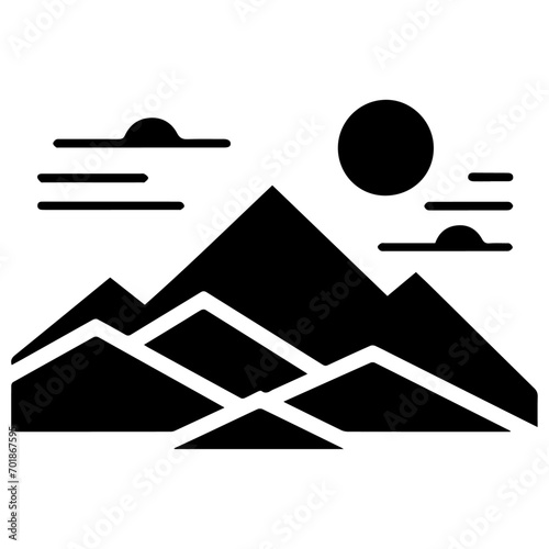 Mountain icon vector silhouette, mountain with tree vector silhouette