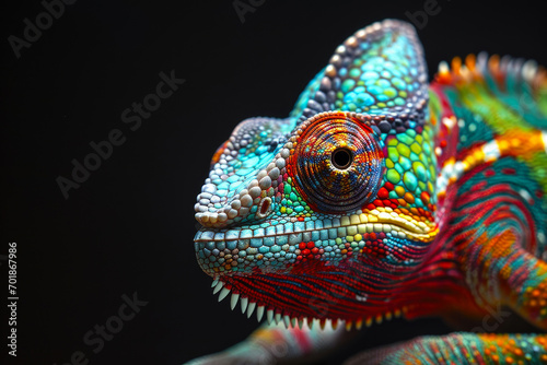 Colorful Chameleon Profile on Dark Backdrop