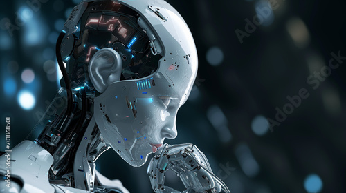 printed circuit board with processor robot, artificial intelligence ai concept visualization technology neuron background
