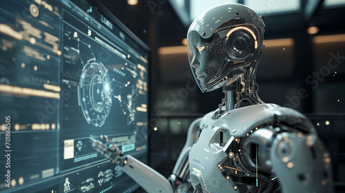 printed circuit board with processor robot, artificial intelligence ai concept visualization technology neuron background