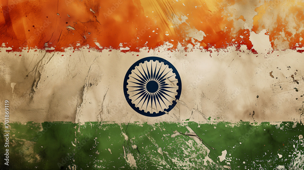 Obraz premium grunge India Indian flag painted on concrete scattered wall