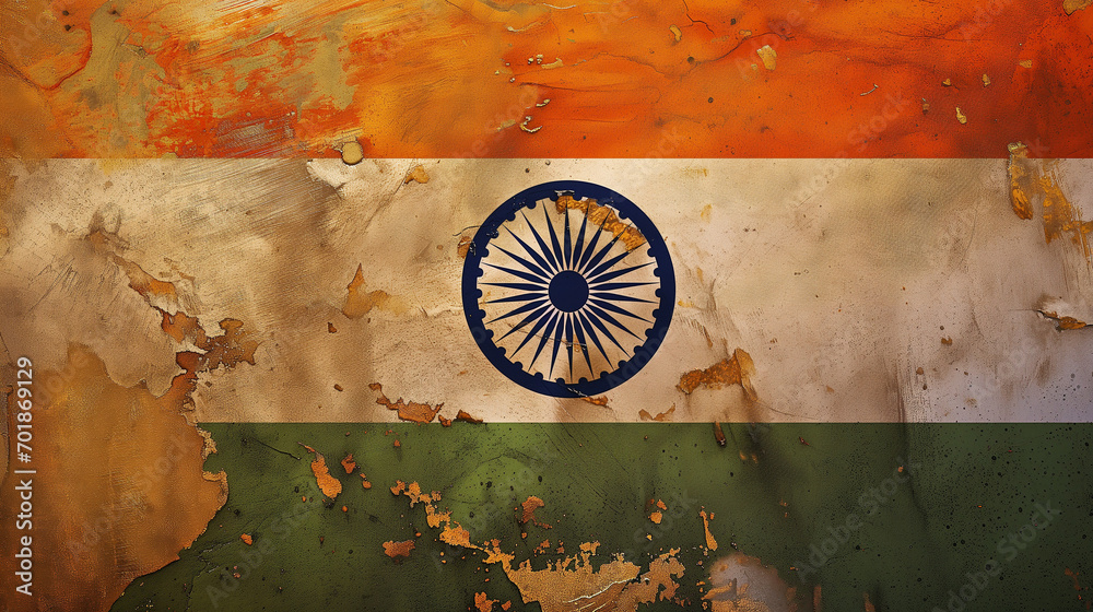 Obraz premium grunge India Indian flag painted on concrete scattered wall