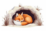 red fox sleeping in a den