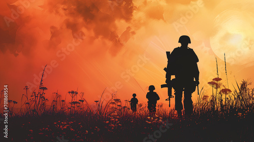 soldier in camouflage going through war