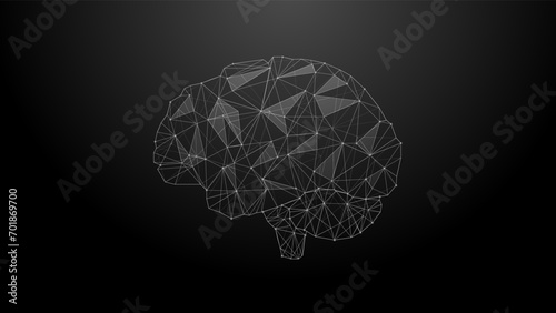 Low poly, Digital Brain. Artificial intelligence, neural network, technology gray background image. Abstract vector image of a human Brain. Low Polygonal. Lines and dots