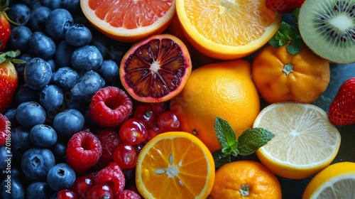 Vibrant assortment of citrus fruits and berries  fresh and full of flavour.