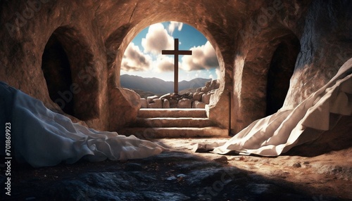 Depiction of Jesus Christ Ressurection on Easter - Tomb of Jesus Christ - Redemption of Jesus photo