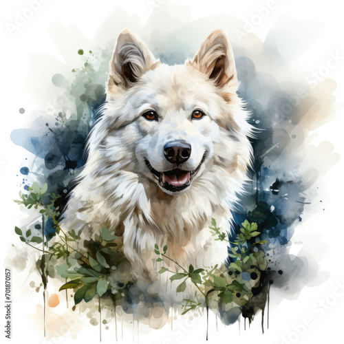 watercolor Eskimo Dog clipart, Generative Ai