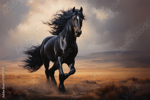 beautiful wild shiny black stallion horse © Maria Moroz