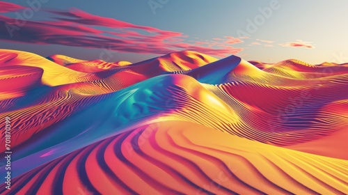Surreal beauty in an abstract fantasy desert background adorned with a colorful moiré pattern.
 photo