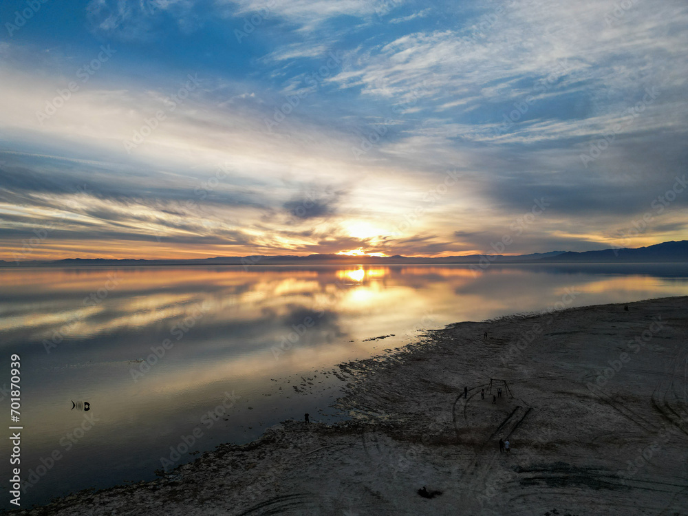 Bombay Berach, California, December 28 2023: Bombay Beach, California Looking at Sunset as the Sky is on Fire as the beach is Silhouetted. Bombay Berach, California, December 28 2023: Bombay Beach, California Looking at Sunset as the Sky is on Fire as the beach is Silhouetted.