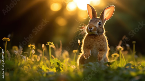 Rabbit in the grass, capturing the essence of wildlife in a natural setting. © MP Studio