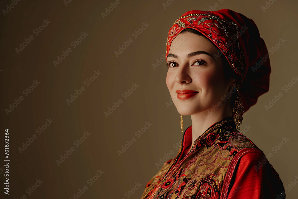 portrait of a Turkish woman, Turkish woman in Ottoman-inspired dress, fez, Model photography, Traditional Attire, copyspace
portrait of a Turkish woman, Turkish woman in Ottoman-inspired dress, fez, Model photography, Traditional Attire, copyspace