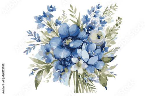 AI generated watercolor bouquet. watercolor flowers and leaves illustration for wedding, greetings, stationary, wallpapers, fashion, background. rose, blossom, olive, green leaves, Eucalyptus etc