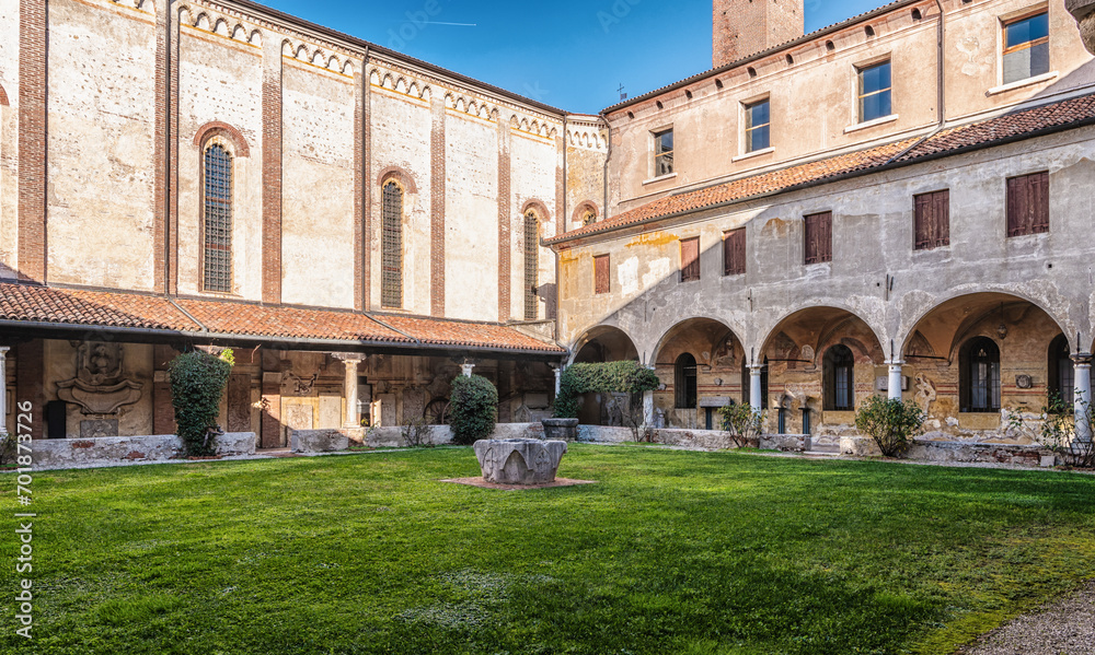 Franciscan cloister of the Civic Museum of Bassano del Grappa, Vicenza province,Veneto region, northern Italy, December 16, 2023