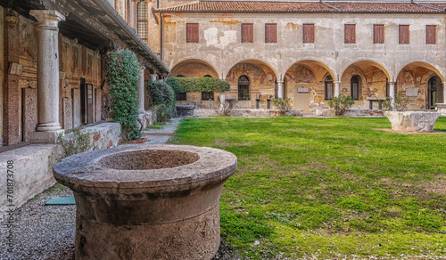 Franciscan cloister of the Civic Museum of Bassano del Grappa, Vicenza province,Veneto region, northern Italy, December 16, 2023