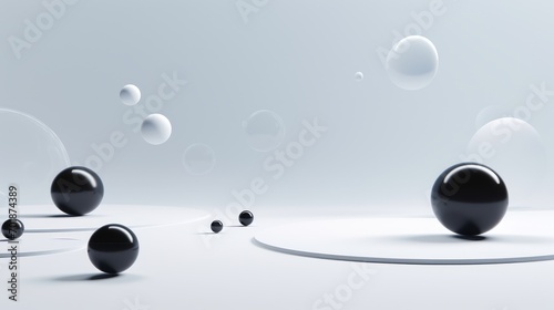 black balls on white background. Futuristic background photo