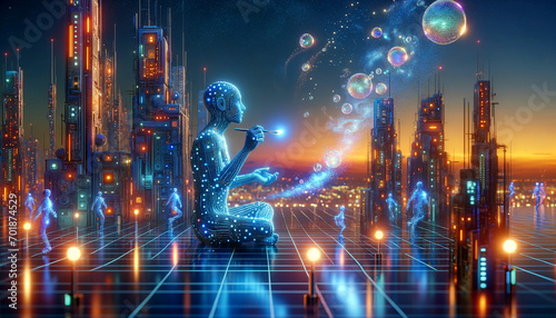 Whimsical Pop Futurism artwork Generative AI Creating Art in an Ethereal Dreamscape