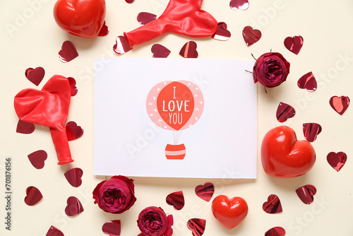 Card with text I LOVE YOU, ...