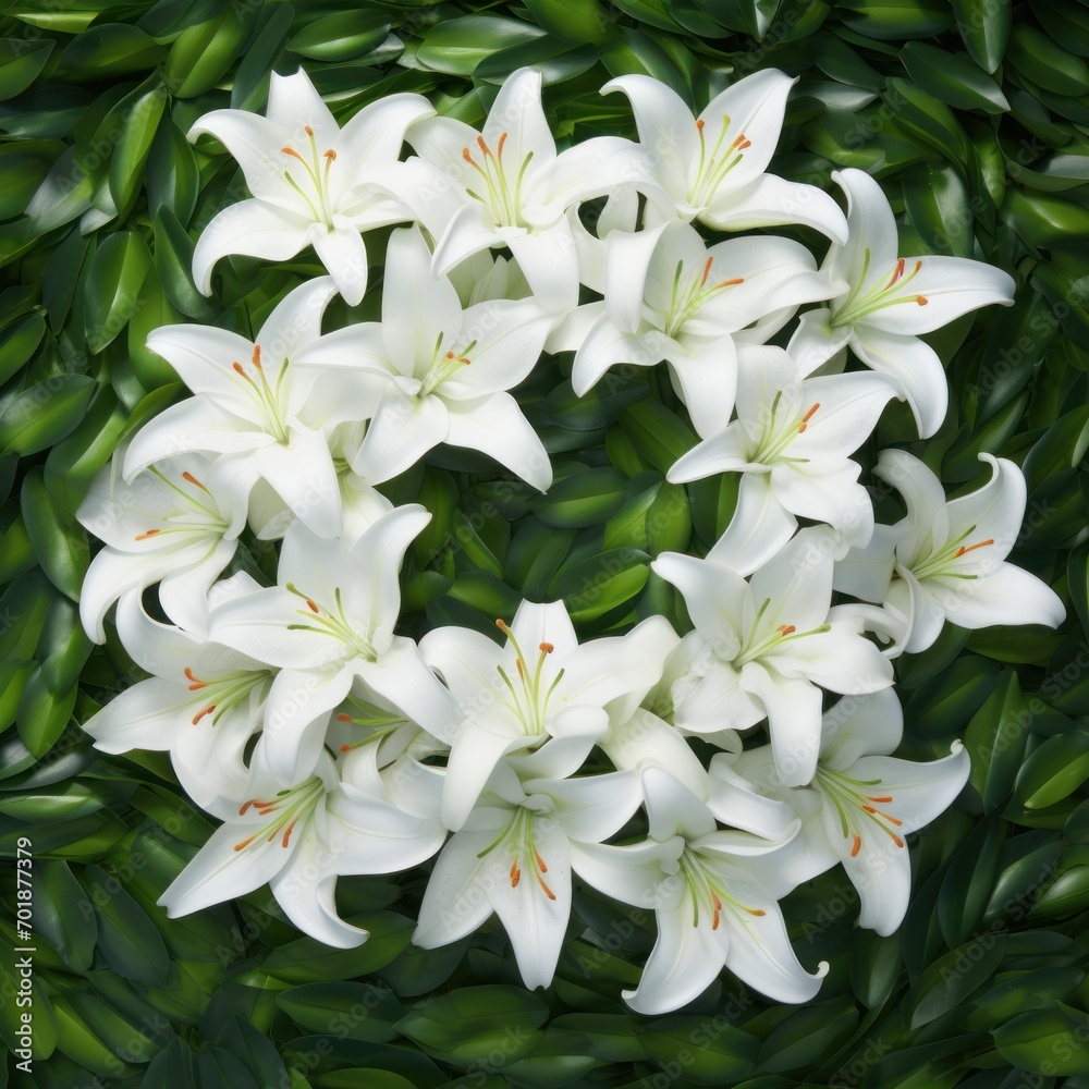 White lily (Lilium candidum) lay by the round. Close up photo.