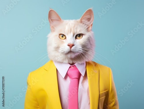 A superstar cat wearing suit and sunglasses, vibrant colors © YamunaART