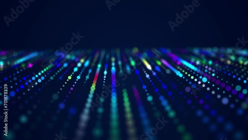 Digital background with musical glowing particles. Big data visualization. 3d. Seamless loop. photo