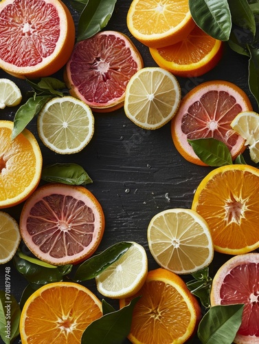 A bright array of sliced citrus fruit creates a frame for a healthy message.