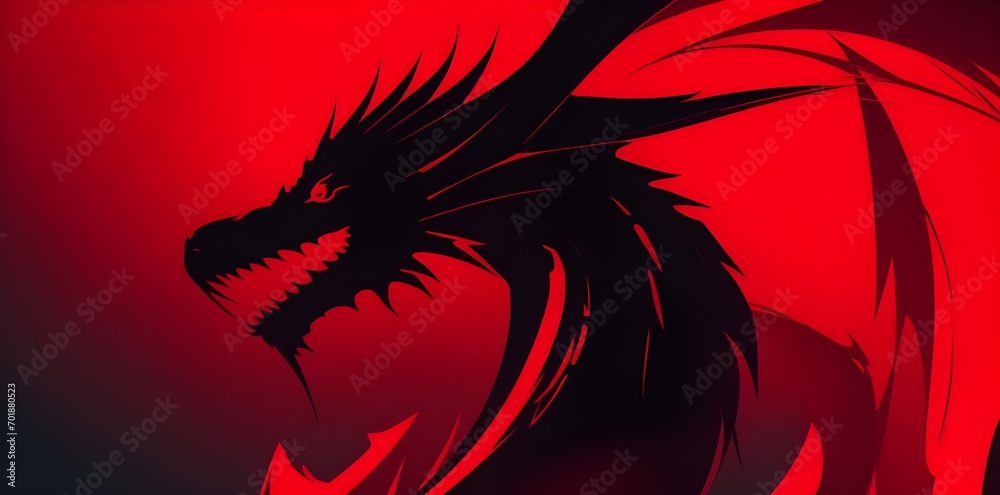 Red gradient, wallpaper, abstract, minimalist Dragon black silhouette attractive background