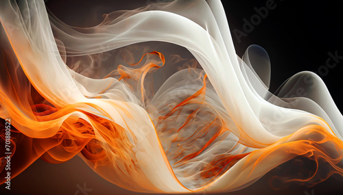 Tło abstrakcja, pomarańczowy i biały dym. Generative AI