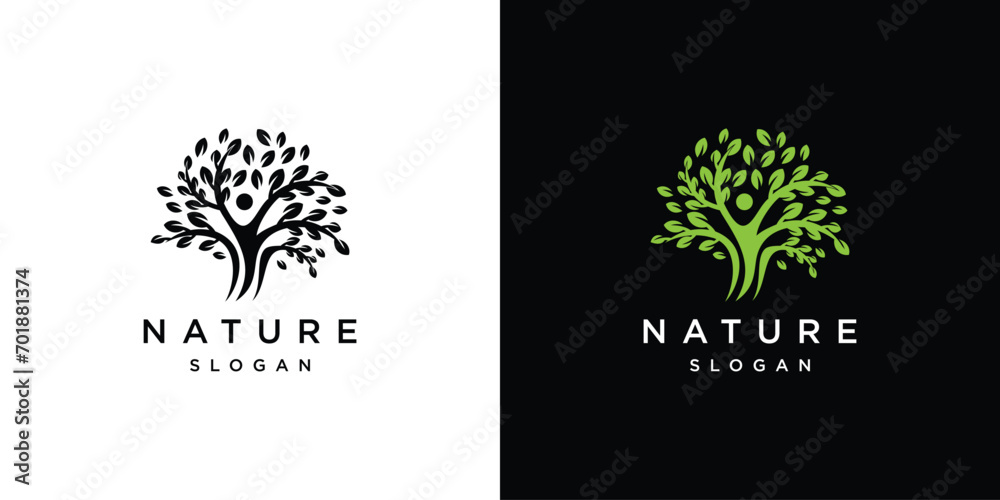 Vector green tree logo, people ecology tree logo. - obrazy, fototapety, plakaty 