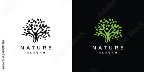 Vector green tree logo, people ecology tree logo.