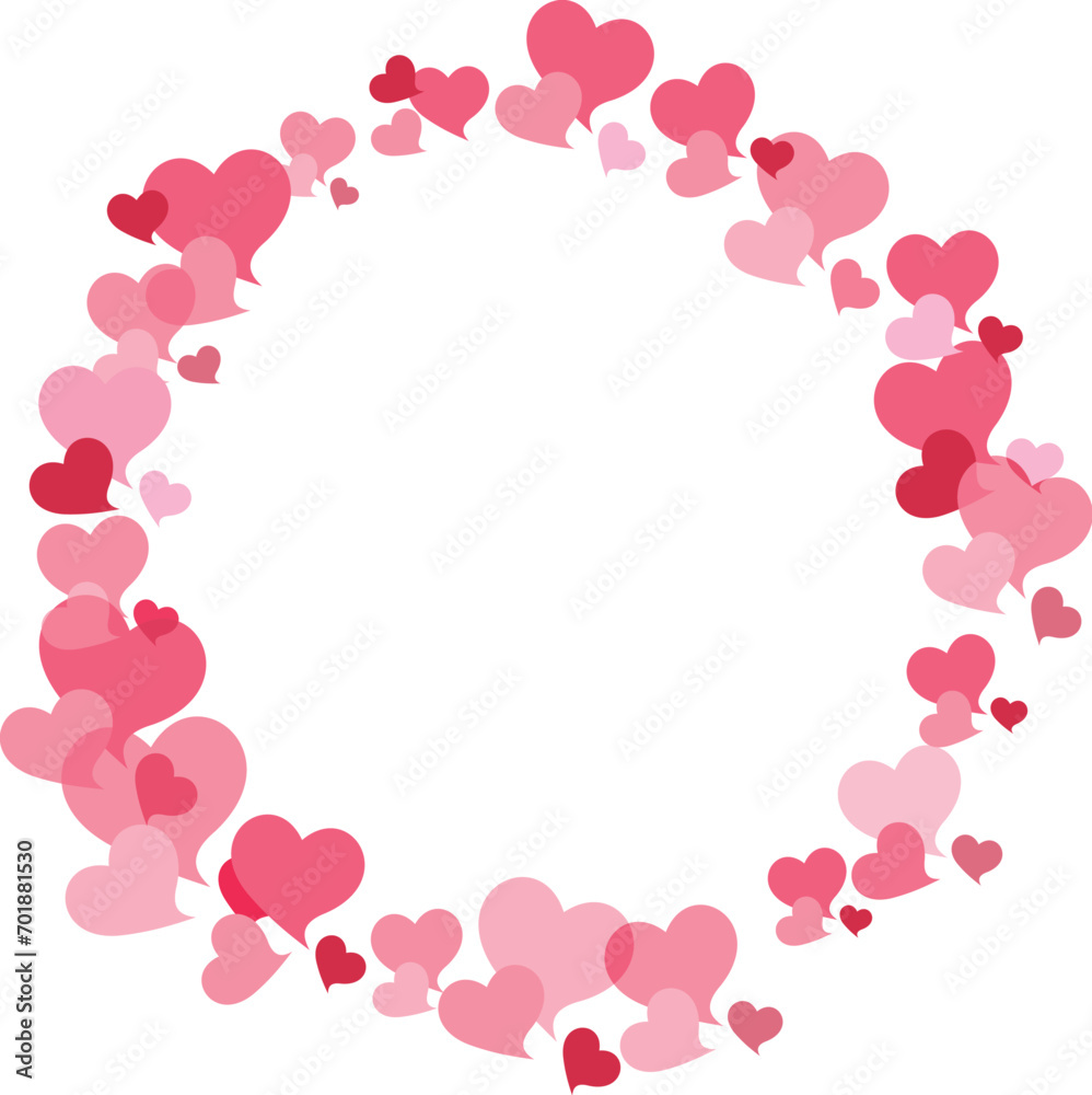 イラスト素材：かわいいハートの円形フレーム　ピンク