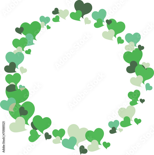 イラスト素材：かわいいハートの円形フレーム 緑