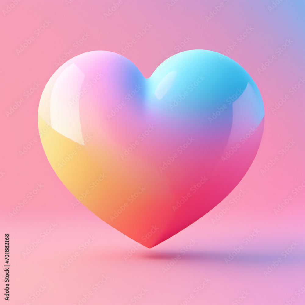 A colorful 3D heart floating on a pink background. Colorful love icon. Valentine's Day card.