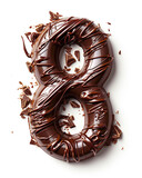 Number 8 made of chocolate on white background. International Womens Day. 8 March. Copy Space. 