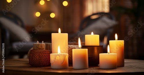 The Cozy and Intimate Atmosphere Created by Candles on a Table. Generative AI