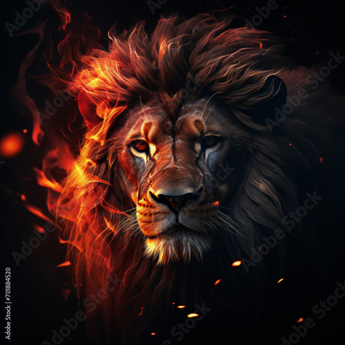 3D digital art of a Lion king in fire Portrait