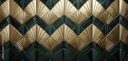 Art Deco inspired pattern in metallic tones on a 3D wall texture