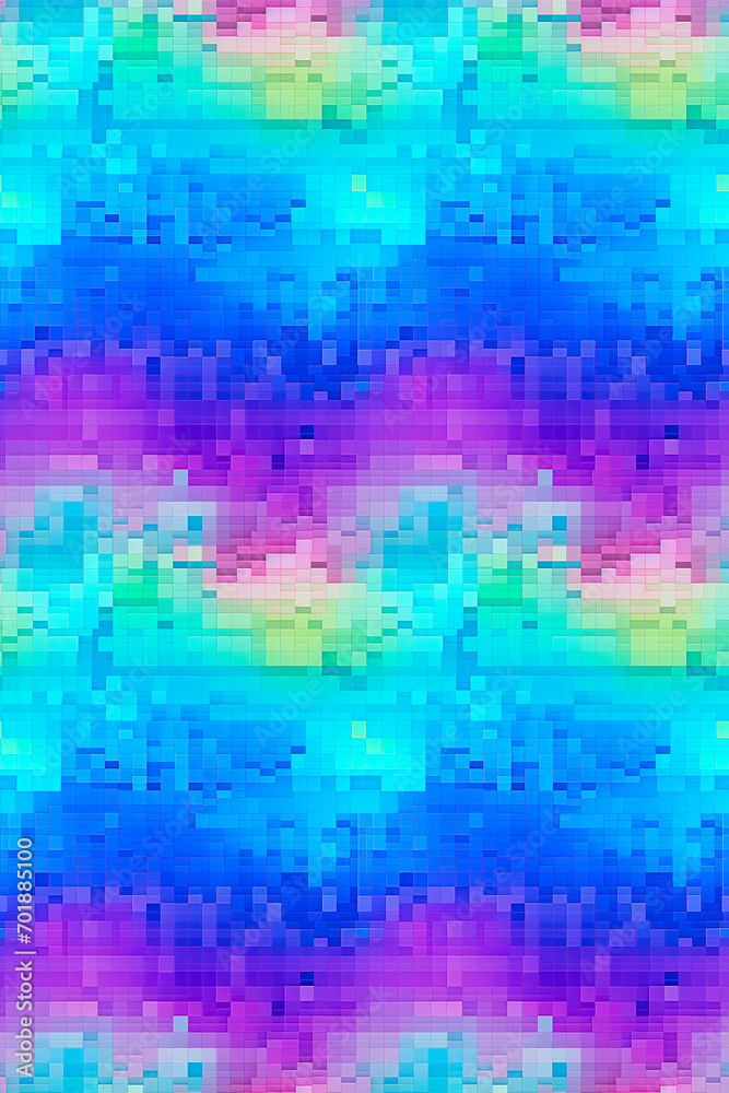 Glitch art seamless pattern, colorful abstract pixels, retro digital noise background, tiling texture