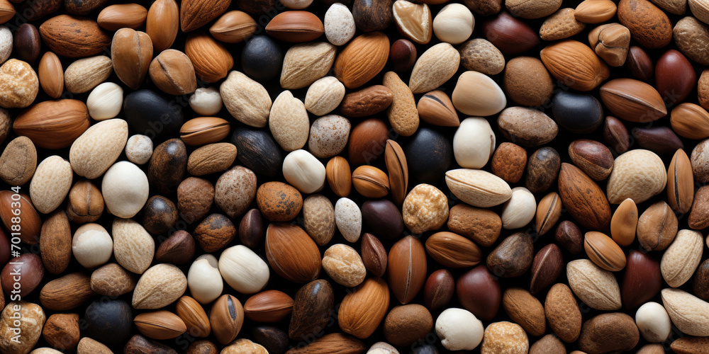 mixture of nuts of different types as a food background - obrazy, fototapety, plakaty 