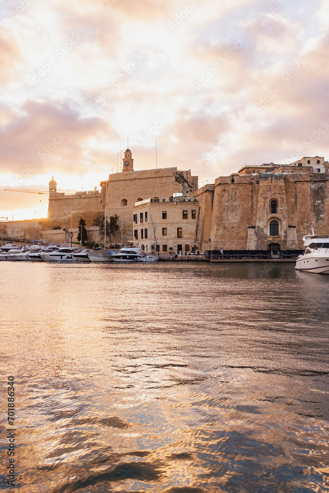 Sunset view of Cospicua, Malta.