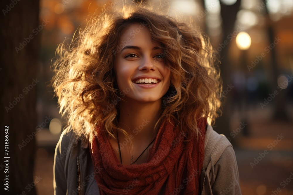 A woman with curly hair smiling A woman with curly hair smiling