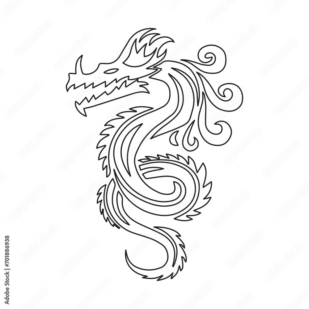 Black silhouette of a Chinese dragon on a white background. Dragon with ornament. Logo, sketch, tattoo. Vector Black silhouette of a Chinese dragon on a white background. Dragon with ornament. Logo, sketch, tattoo. Vector