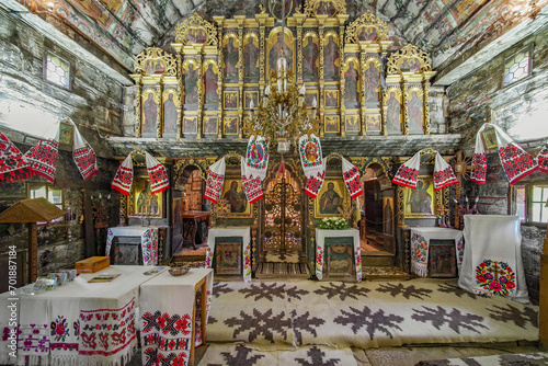 Wooden monastery Sf. Arhangheli from Manastirea Village, built in 1692, Maramures County, Romania, Europe	
 photo